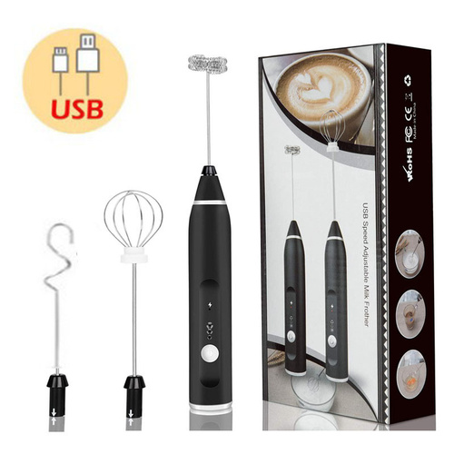 Black 304 Stainless Steel Handheld Electric Milk Frother, Egg Beater, Paint Mixer, and Milk Powder Whisk - Main Image