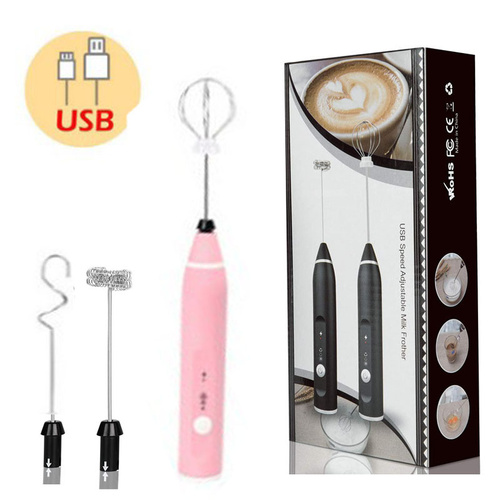 Pink 304 Stainless Steel Handheld Electric Milk Frother, Egg Beater, Paint Mixer, and Milk Powder Whisk - Main Image