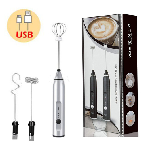 Silver 304 Stainless Steel Handheld Electric Milk Frother, Egg Beater, Paint Mixer, and Milk Powder Whisk - Main Image