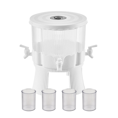 Water Bottle + 4 Cups Large Capacity Rotating Beverage Dispenser with Faucet, Multi-Compartment Refrigerator Water Jug for Juice, Tea, and Drinks - Main Image