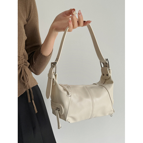 White Trendy Punk Shoulder Bag, Small Retro Handbag with Sweet Cool Aesthetic, Versatile Underarm Bag - Main Image