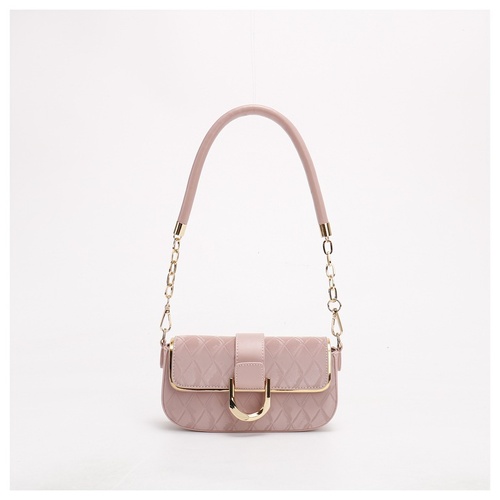 Pink Elegant Quilted Chain Shoulder Bag for Office Professionals | Simple and Fashionable Small Square Bag for Women - Main Image