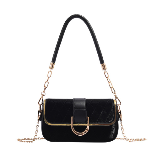 Black Elegant Quilted Chain Shoulder Bag for Office Professionals | Simple and Fashionable Small Square Bag for Women - Main Image
