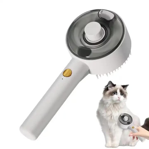 White Pet Grooming Spray and Massage Brush | One-Click Hair Removal Comb for Cats & Dogs | UV Sterilization for Mites Control - Main Image