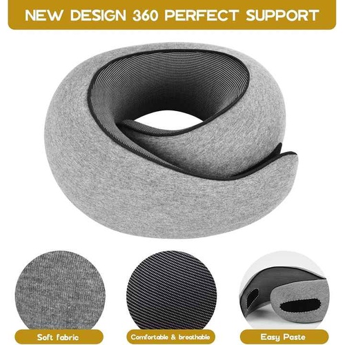 Light Gray Velcro Tape Memory Foam U-Shaped Neck Pillow - Snail Travel Cushion for Airplane, Office Nap, and Travel - Adjustable with Magnetic Therapy - Main Image