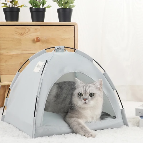 L Pewter Gray Foldable Breathable Summer Pet Tent with Cooling Mat - Portable Outdoor and Indoor Pet Shelter - Main Image