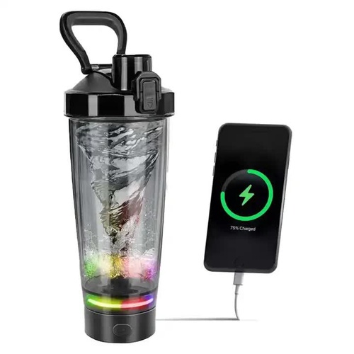 Black Portable Electric Shaker Bottle with LED Light, 550ml Sports Protein Mixer Cup for Gym and Travel - Main Image