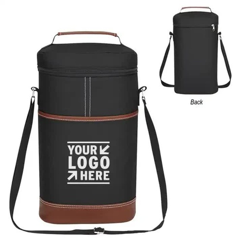 Black Portable Insulated Wine Cooler Bag – Oxford Fabric Round Tote with Thick Aluminum Lining for Wine, Champagne, and Beverages - Main Image