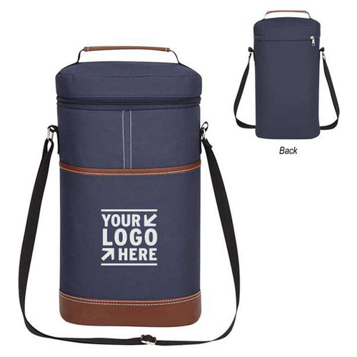 Blue Portable Insulated Wine Cooler Bag - Oxford Fabric Round Tote with Thick Aluminum Lining for Wine, Champagne, and Beverages - Main Image