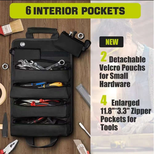Car Tool Roll-Up Bag, Portable Electrician & Woodworking Tool Organizer, Multi-Pocket Storage - Main Image