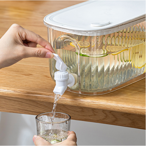 Transparent  4 Liter Refrigerator Cold Drink Dispenser, Juice & Fruit Infuser Water Pitcher, Spigot Beverage Container - Main Image