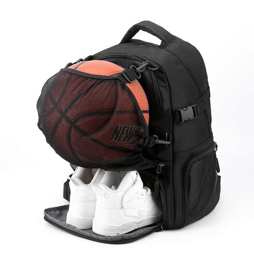 Black Large Capacity Sports Backpack, Waterproof Basketball & Soccer Bag, Separate Shoe Compartment, Student Backpack - Main Image