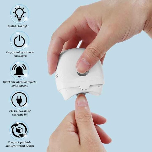White Automatic Electric Nail Trimmer with LED Light, Rechargeable Nail Clipper and File for Adults & Kids, Portable Nail Care Device - Main Image