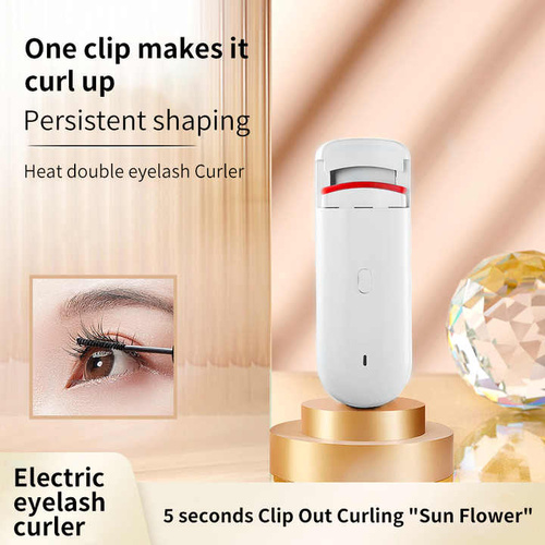 White Electric Heated Eyelash Curler, Portable Rechargeable Lash Curler, Long-Lasting Eyelash Curling Tool - Main Image