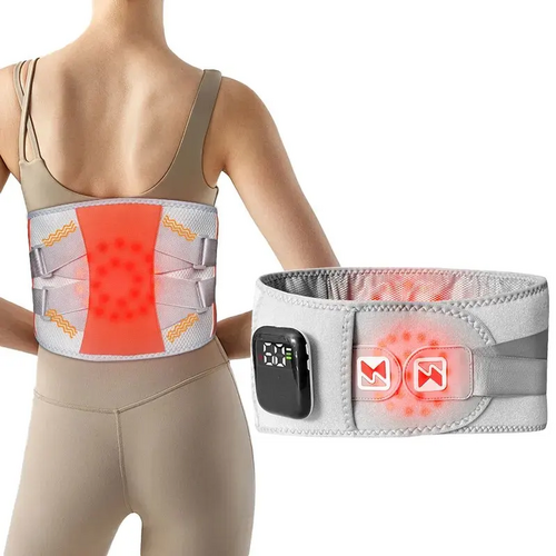 Grey And Orange Wireless Heated Waist Massager with Lumbar Support – Smart Back Pain Relief Device - Main Image