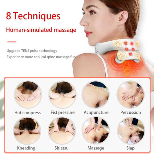 White Portable Electric Neck Massager – Intelligent Pulse Therapy with Heat and 4 Massage Heads - Main Image