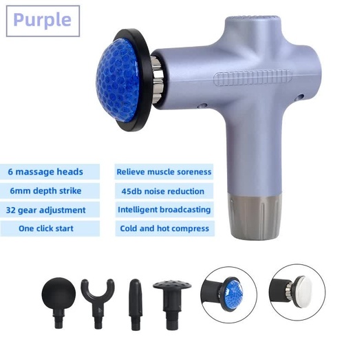 Purple Mini 4-Head Deep Tissue Massage Gun - Portable Wireless Fascia Gun for Muscle Relaxation with Cold & Heat Therapy, LCD Display - Main Image