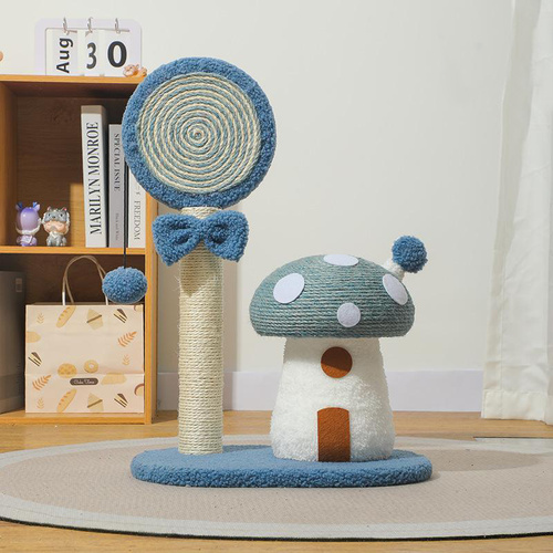 Blue Durable Mushroom Cat Scratching Post - Anti-Slip, No Debris Cat Scratch Pad with Sofa Protection for Small Cats - Main Image