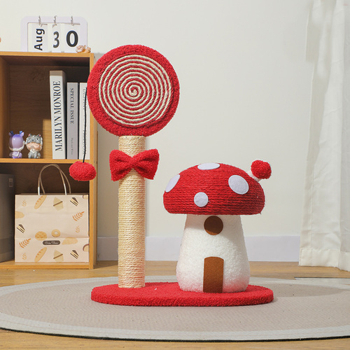 Red Durable Mushroom Cat Scratching Post - Anti-Slip, No Debris Cat Scratch Pad with Sofa Protection for Small Cats - Main Image