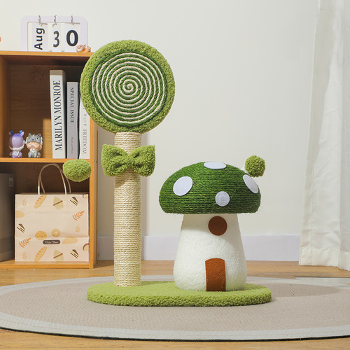 Green Durable Mushroom Cat Scratching Post - Anti-Slip, No Debris Cat Scratch Pad with Sofa Protection for Small Cats - Main Image