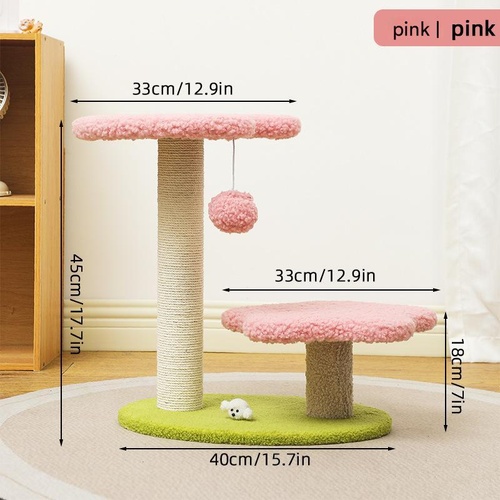 Pink Compact Cat Climbing Frame with Dual-Level Sisal Posts and Playful Design – Perfect for Scratching and Jumping - Main Image