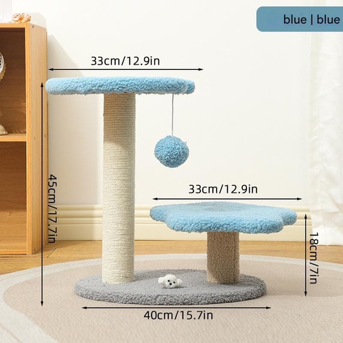 Blue Compact Cat Climbing Frame with Dual-Level Sisal Posts and Playful Design - Perfect for Scratching and Jumping - Main Image