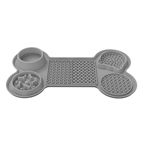 Grey Silicone Pet Licking Mat Slow Feeder Pad with Strong Suction and Foldable Design, Heat Resistant -40°C to 240°C, for Dogs and Cats - Main Image