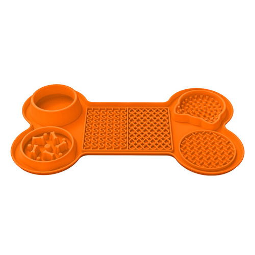 Orange Silicone Pet Licking Mat Slow Feeder Pad with Strong Suction and Foldable Design, Heat Resistant -40°C to 240°C, for Dogs and Cats - Main Image
