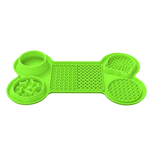 Green Silicone Pet Licking Mat Slow Feeder Pad with Strong Suction and Foldable Design, Heat Resistant -40°C to 240°C, for Dogs and Cats - Main Image