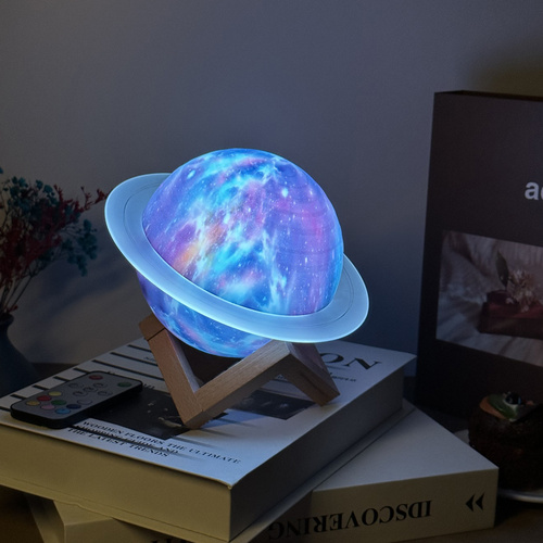 Purle And Blue 3D Saturn Ring Bluetooth Speaker with Adjustable LED Lights, HiFi Bass, USB Charging, and Immersive Sound for Home and Desktop Use - Main Image