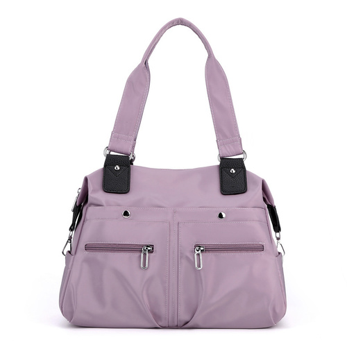 Purple Stylish Nylon Large Capacity Tote Bag for Work and Commute | Multi-Pocket Shoulder Bag | Fashionable Canvas Bag - Main Image