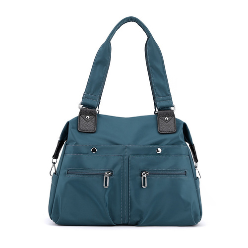 Dark Blue Stylish Nylon Large Capacity Tote Bag for Work and Commute | Multi-Pocket Shoulder Bag | Fashionable Canvas Bag - Main Image