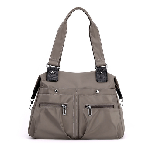 Brown Stylish Nylon Large Capacity Tote Bag for Work and Commute | Multi-Pocket Shoulder Bag | Fashionable Canvas Bag - Main Image