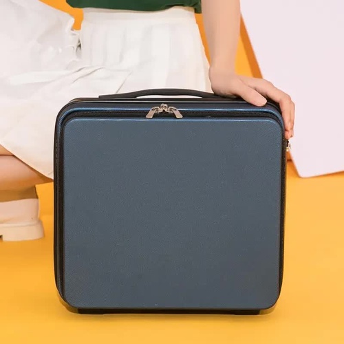 Dark Blue Mini 16-Inch Password-Protected ABS Storage and Carry-On Luggage Box | Front-Opening Cosmetic Organizer | Lightweight 1.46kg Travel Case - Main Image
