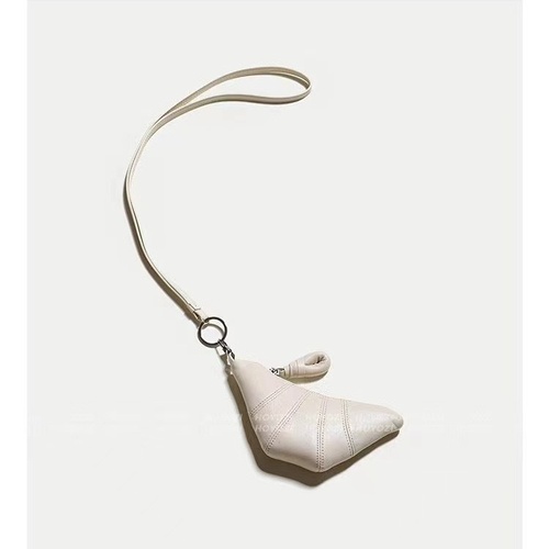 White Cute Crossbody Coin Purse | Mini Croissant Design Shoulder Bag | Small PU Leather Portable Makeup & Earphone Pouch - Main Image