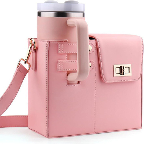 Pink Portable Beverage Bottle Cup Holder Bag | Trendy Crossbody Design for Daily Commute（No water cup） - Main Image