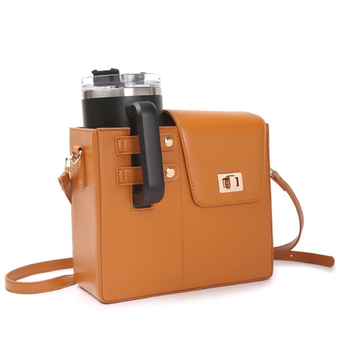 Brown Portable Beverage Bottle Cup Holder Bag | Trendy Crossbody Design for Daily Commute(No water cup) - Main Image