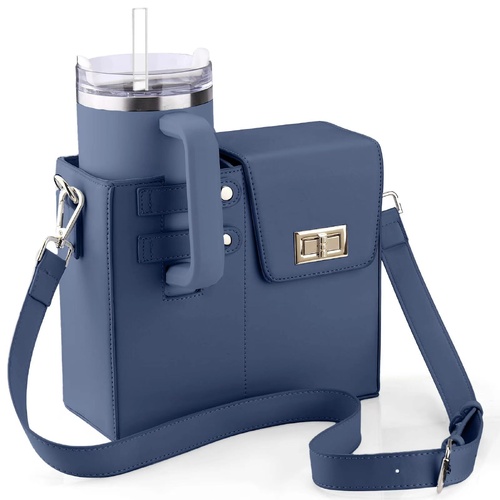 Blue Portable Beverage Bottle Cup Holder Bag | Trendy Crossbody Design for Daily Commute(No water cup) - Main Image