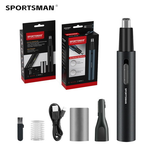 Black Electric Nose Hair Trimmer with Sideburn Cutter - Portable USB Rechargeable Grooming Kit - Main Image