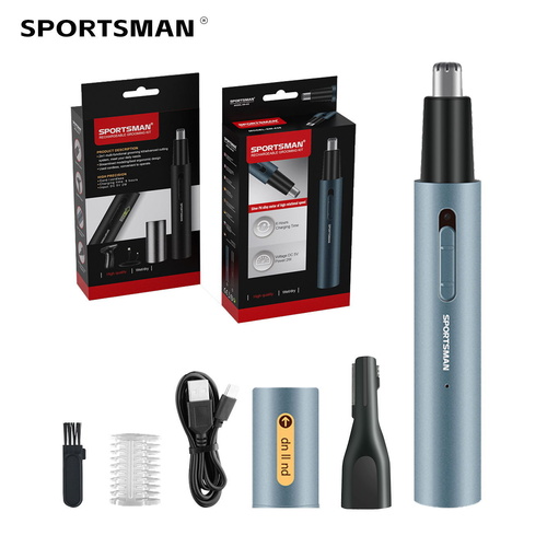 Light Blue Electric Nose Hair Trimmer with Sideburn Cutter - Portable USB Rechargeable Grooming Kit - Main Image
