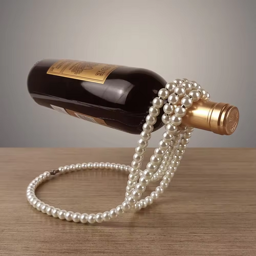 White Modern Floating Pearl Wine Bottle Holder - Elegant Home Decor, Unique Kitchen Accessory for Dining, Bar, and Living Room - Main Image