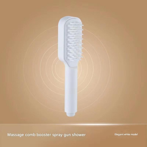 White Handheld Shower Head with Silicone Brush and Massage Function - High-Pressure Water Spray - Main Image