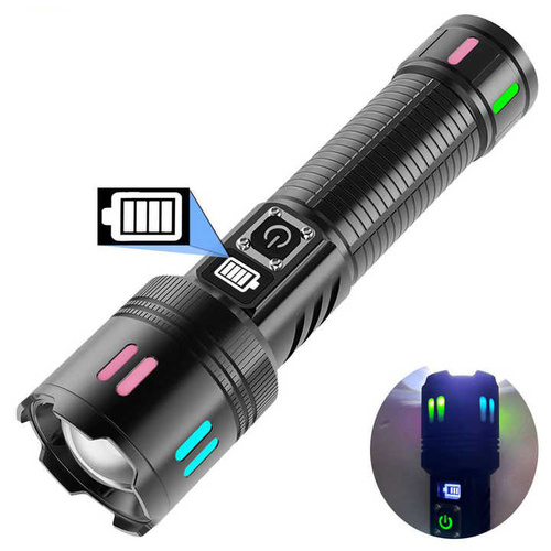Carton Box Rechargeable High-Power Emergency Flashlight – Super Bright Portable Outdoor Patrol Torch with Digital Display - Main Image