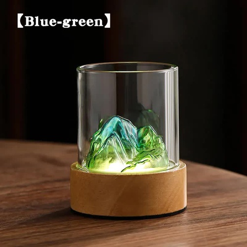 Blue-green Glass Mountain Ambient Night Light – USB Rechargeable Touch Control Bedside Lamp – Adjustable 3-Color Light - Main Image