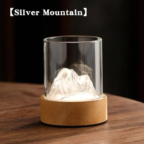 Silver Glass Mountain Ambient Night Light - USB Rechargeable Touch Control Bedside Lamp - Adjustable 3-Color Light - Main Image