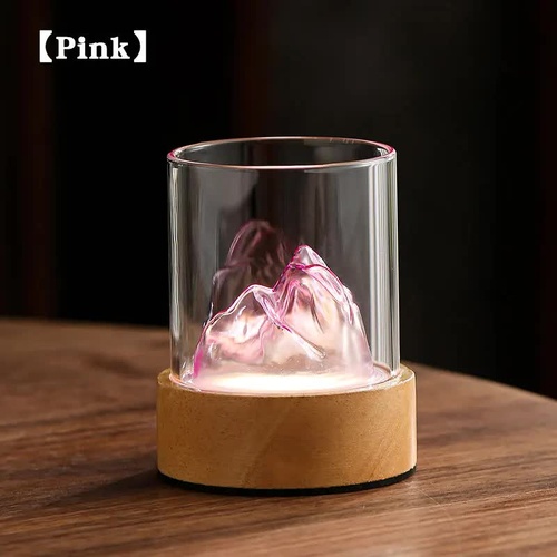 Pink Glass Mountain Ambient Night Light - USB Rechargeable Touch Control Bedside Lamp - Adjustable 3-Color Light - Main Image