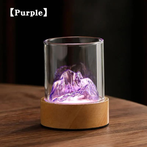 Purple Glass Mountain Ambient Night Light - USB Rechargeable Touch Control Bedside Lamp - Adjustable 3-Color Light - Main Image