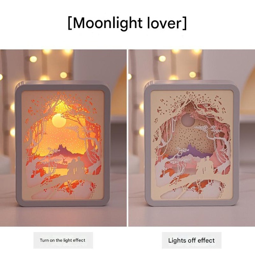 Moonlight Lovers 3D Paper Carving Night Light - USB Or Battery Powered Decorative Bedside Lamp | Atmosphere Lamp for Bedroom | Creative Starry Night a - Main Image