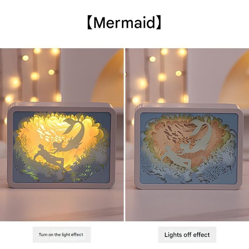 Mermaid 3D Paper Carving Night Light - USB Or Battery Powered Decorative Bedside Lamp | Atmosphere Lamp for Bedroom | Creative Starry Night and Little - Main Image