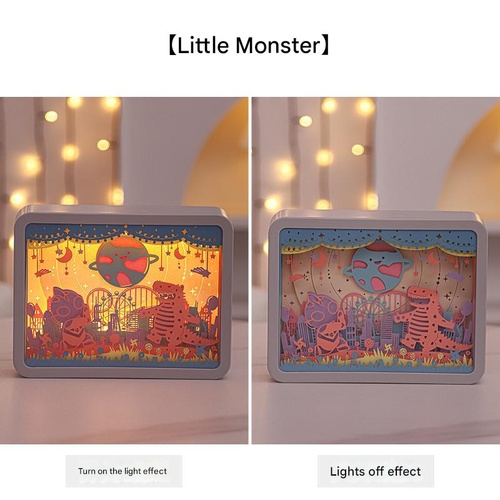 Little Monsters 3D Paper Carving Night Light - USB Or Battery Powered Decorative Bedside Lamp | Atmosphere Lamp for Bedroom | Creative Starry Night an - Main Image